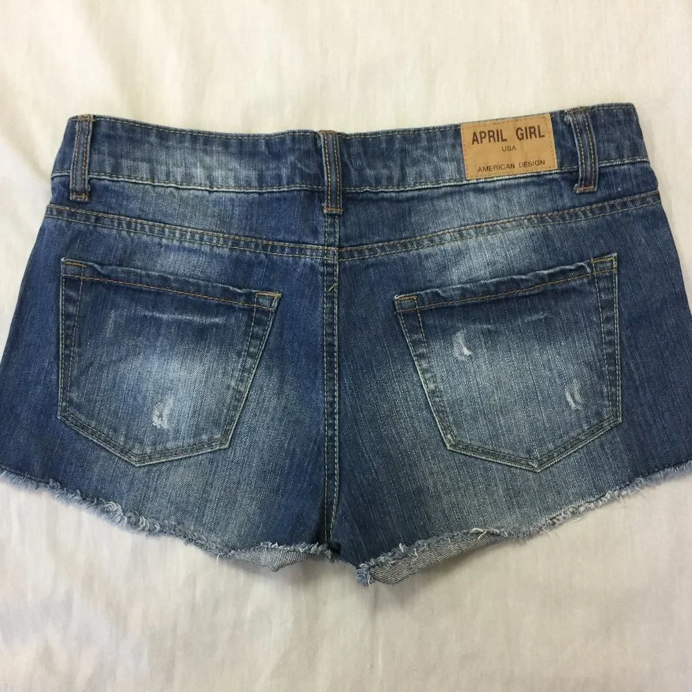 ๐๐๐ APRIL GIRL WOMENS DISTRESSED JEANS SHORTS 5 ๐๐๐ - Picture 5 of 7